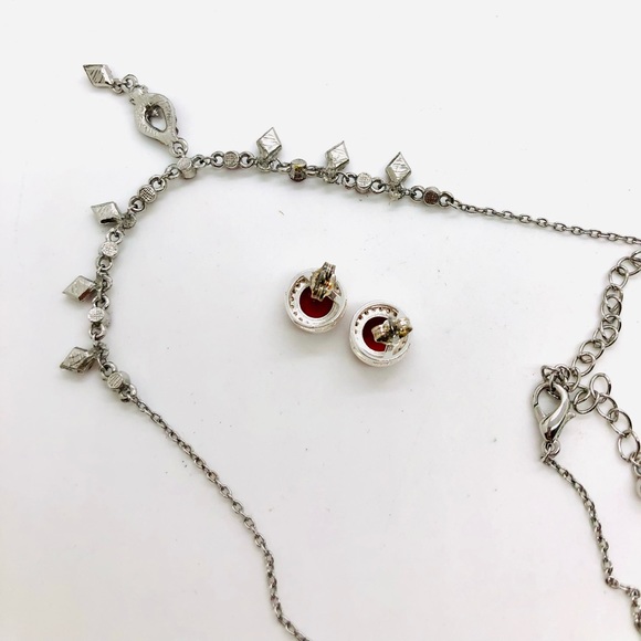 Vintage Ruby Red Rhinestone Necklace & Earrings - Picture 8 of 14